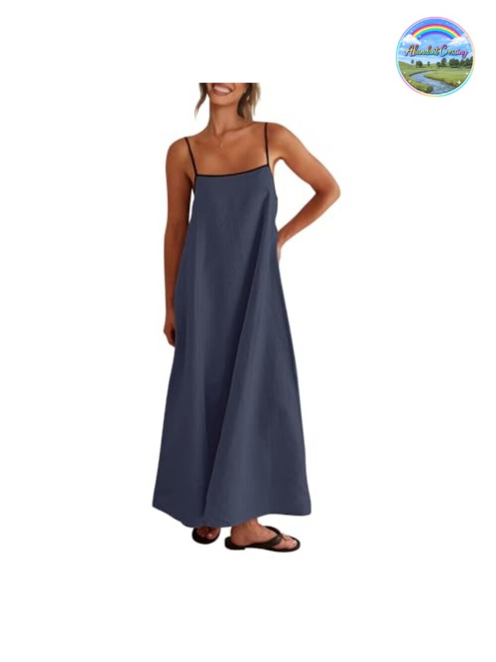 Linen Maxi Dress Spaghetti Strap Back Tie Side Pockets Boho Summer